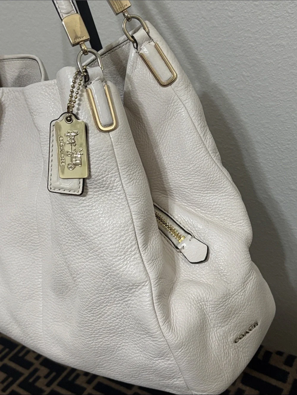Coach White Pebbled Leather Shoulder Hobo with Gold Hardware